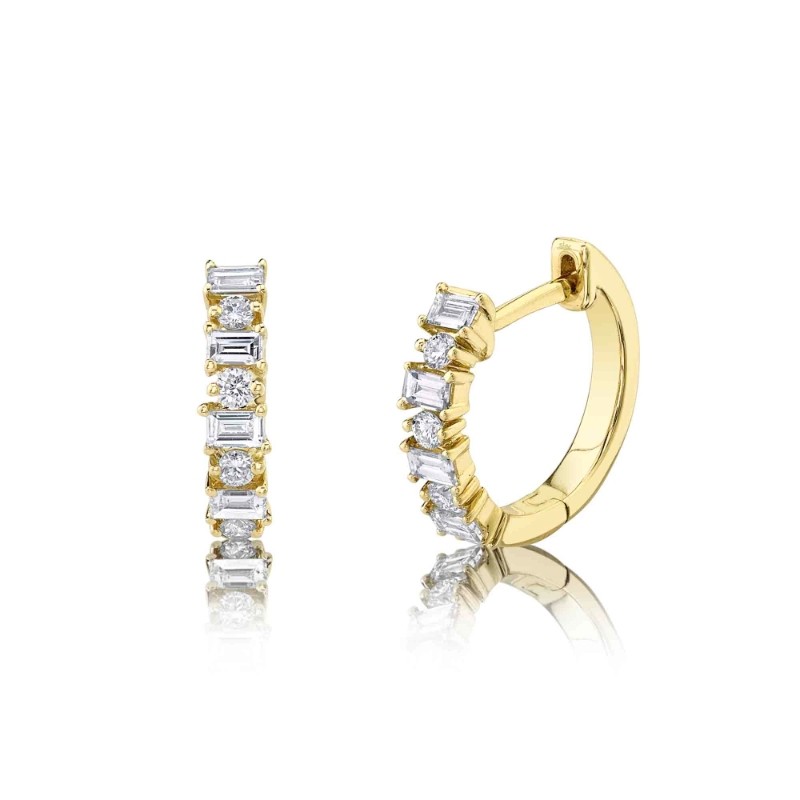 0.42Ct 14K Yellow Gold Diamond Baguette Huggie Earrings