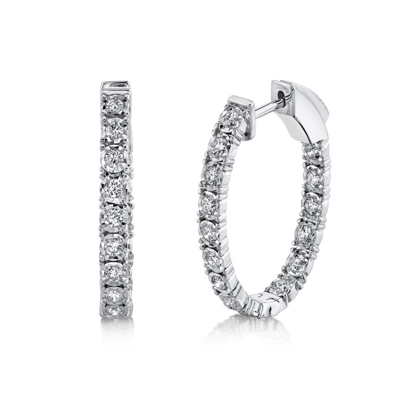 0.90Ct 14K White Gold Diamond Oval Hoop Earrings