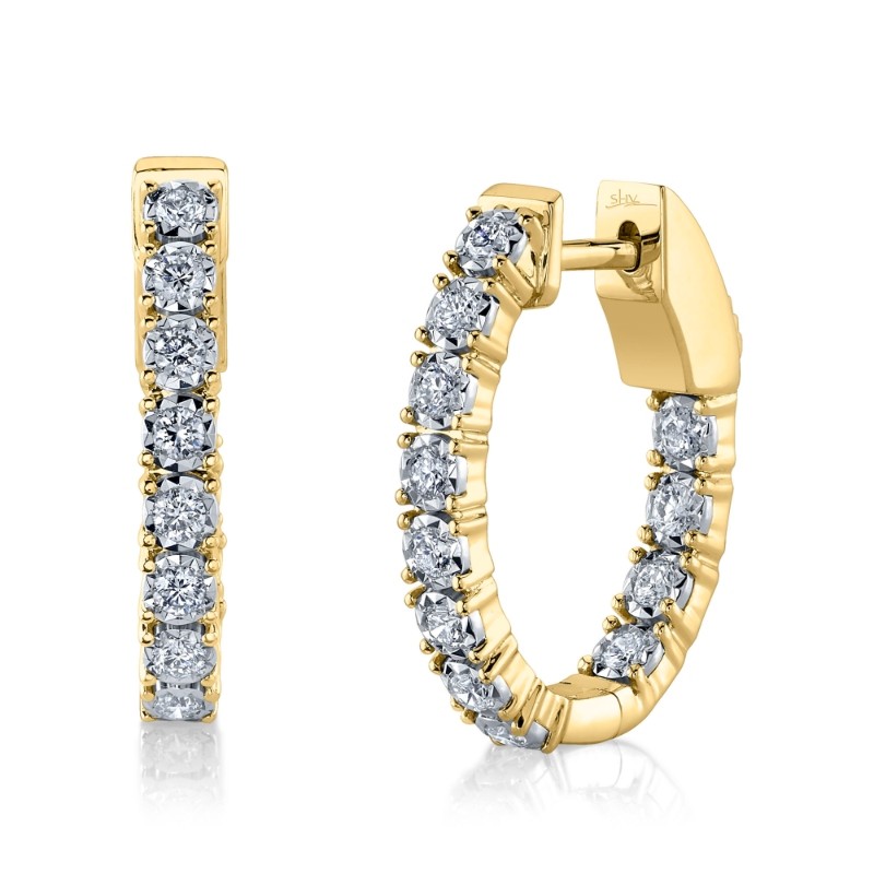 0.47Ct 14K Yellow Gold Diamond Oval Hoop Earrings