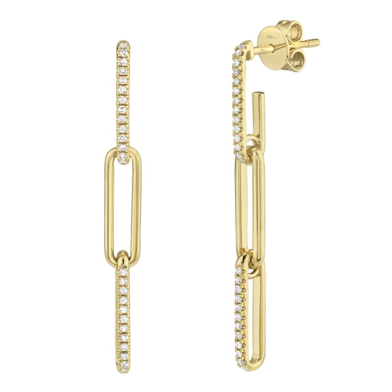 0.17Ct 14K Yellow Gold Diamond Paper Clip Link Earrings