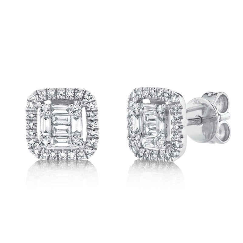 0.43Ct 14K White Gold Diamond Baguette Stud Earrings