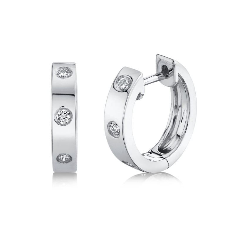 0.11Ct 14K White Gold Diamond Huggie Earrings