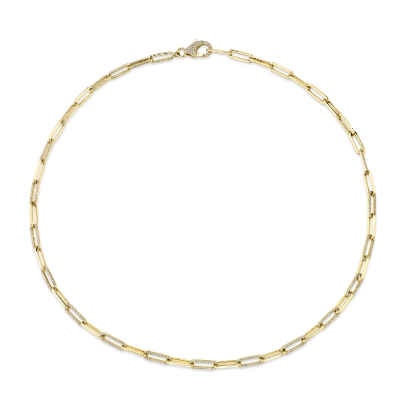 1.36Ct 14K Yellow Gold Diamond Paper Clip Link Necklace