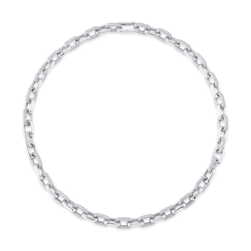 8.72Ct 14K White Gold Diamond Pave Link Necklace