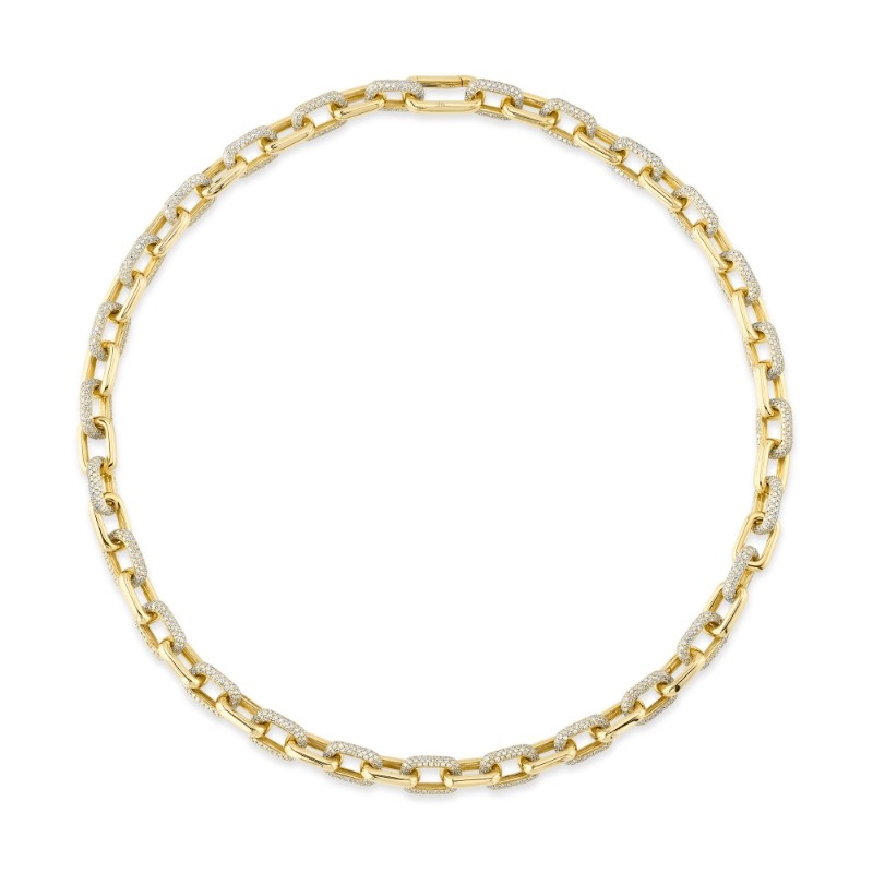 8.72Ct 14K Yellow Gold Diamond Pave Link Necklace