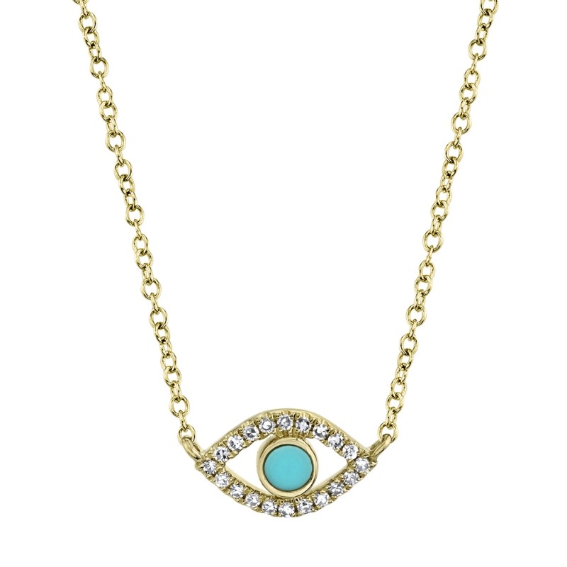 0.06Ct Diamond & 0.07Ct Composite Turquoise 14K Yellow Gold Eye Necklace