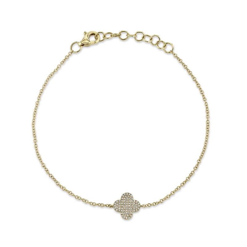 0.16Ct 14K Yellow Gold Diamond Pave Clover Bracelet