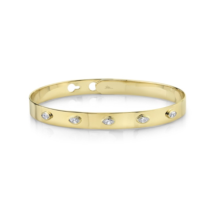 0.41Ct 14K Yellow Gold Diamond Marquise Bezel Latch Lock Bangle