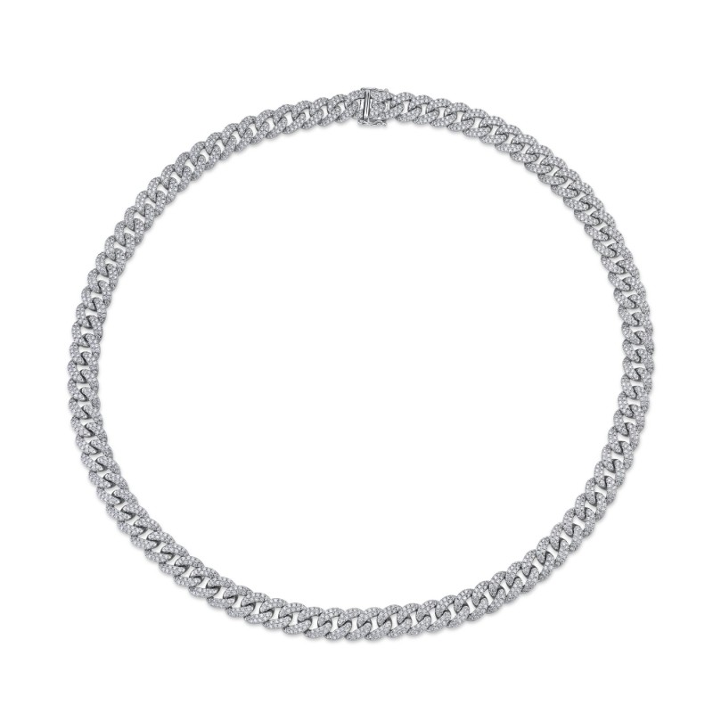 11.53Ct 14K White Gold Diamond Pave Link Necklace