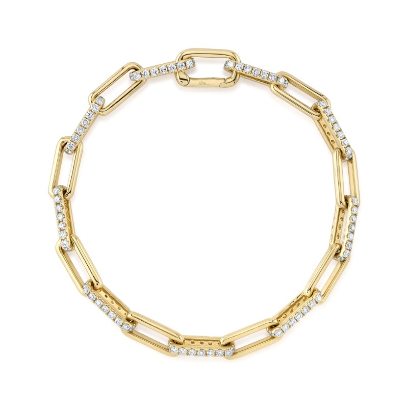 2.21Ct 14K Yellow Gold Diamond Paper Clip Link Bracelet