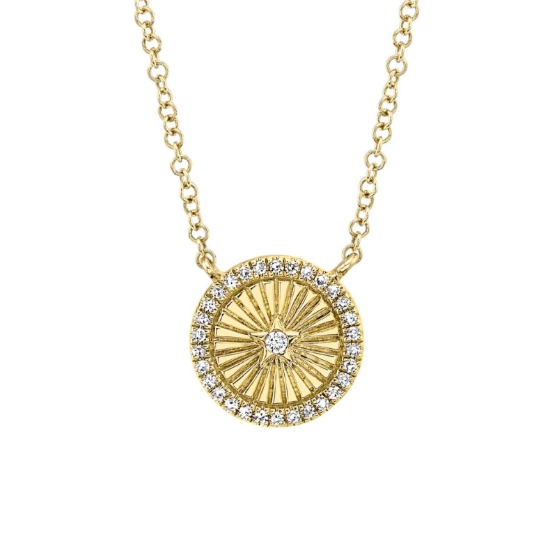 0.08Ct 14K Yellow Gold Diamond Star Circle Necklace