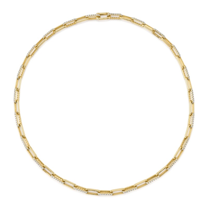 5.68Ct 14K Yellow Gold Diamond Paper Clip Link Necklace