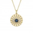 0.23Ct Black & White Diamond & 0.15Ct Blue Sapphire 14K Yellow Gold Eye Necklace