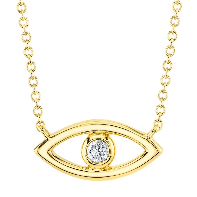 0.04Ct 14K Yellow Gold Diamond Bezel Eye Necklace