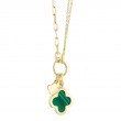 0.17Ct Diamond & 1.88Ct Malachite 14K Yellow Gold Clover Paper Clip Link Necklace