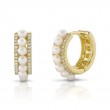 Shy Creation 14K Yellow Gold Diamond & Cultured Pearl Huggie Earrings