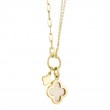 0.17Ct Diamond & 1.36Ct Mother Of Pearl 14K Yellow Gold Clover Paper Clip Link Necklace