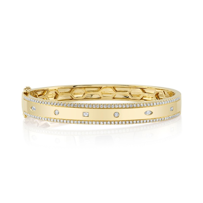 1.08Ct 14K Yellow Gold Diamond Baguette Marquise Bangle