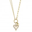 0.13Ct Diamond & 0.41Ct Mother Of Pearl 14K Yellow Gold Heart Paper Clip Link Necklace