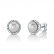 0.16Ct 14K White Gold Diamond & Cultured Pearl Stud Earrings