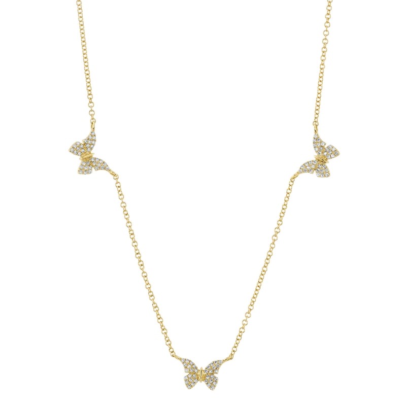 0.23Ct 14K Yellow Gold Diamond Butterfly Necklace