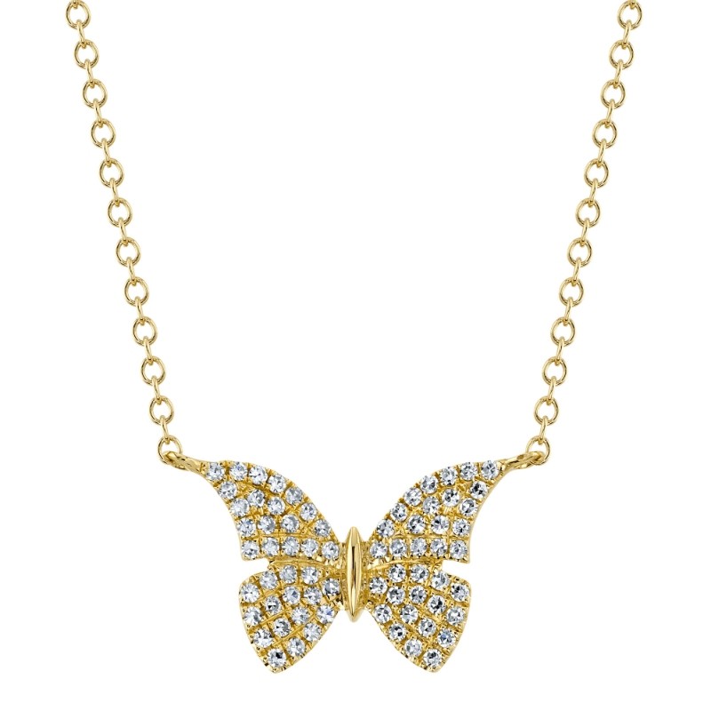 0.15Ct 14K Yellow Gold Diamond Butterfly Necklace