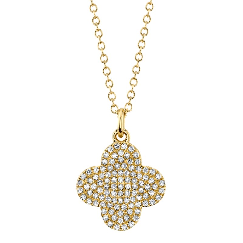 0.23Ct 14K Yellow Gold Diamond Pave Clover Necklace