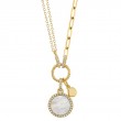0.13Ct Diamond & 0.57Ct Mother Of Pearl 14K Yellow Gold Circle Paper Clip Link Necklace