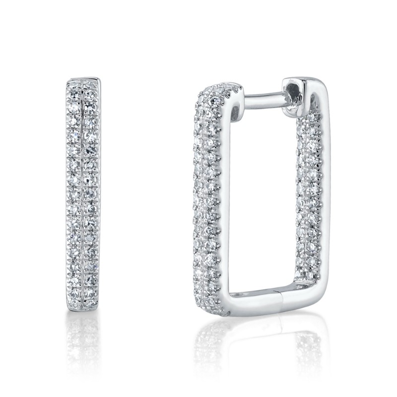 0.27Ct 14K White Gold Diamond Rectangle Hoop Earrings