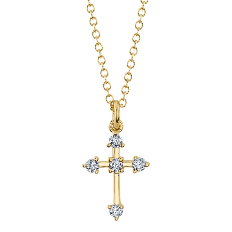 0.13Ct 14K Yellow Gold Diamond Cross Necklace