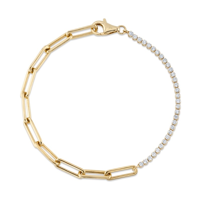 0.66Ct 14K Yellow Gold Diamond Paper Clip Link Bracelet