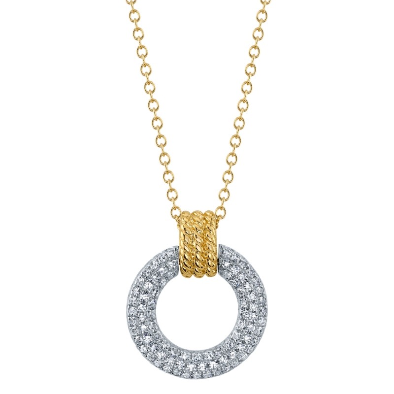 0.18Ct 14K Two Tone Yellow And White Gold Diamond Circle Necklace