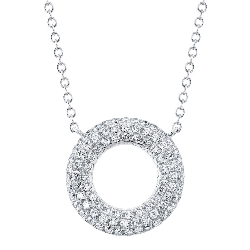 0.98Ct 14K White Gold Diamond Pave Circle Necklace