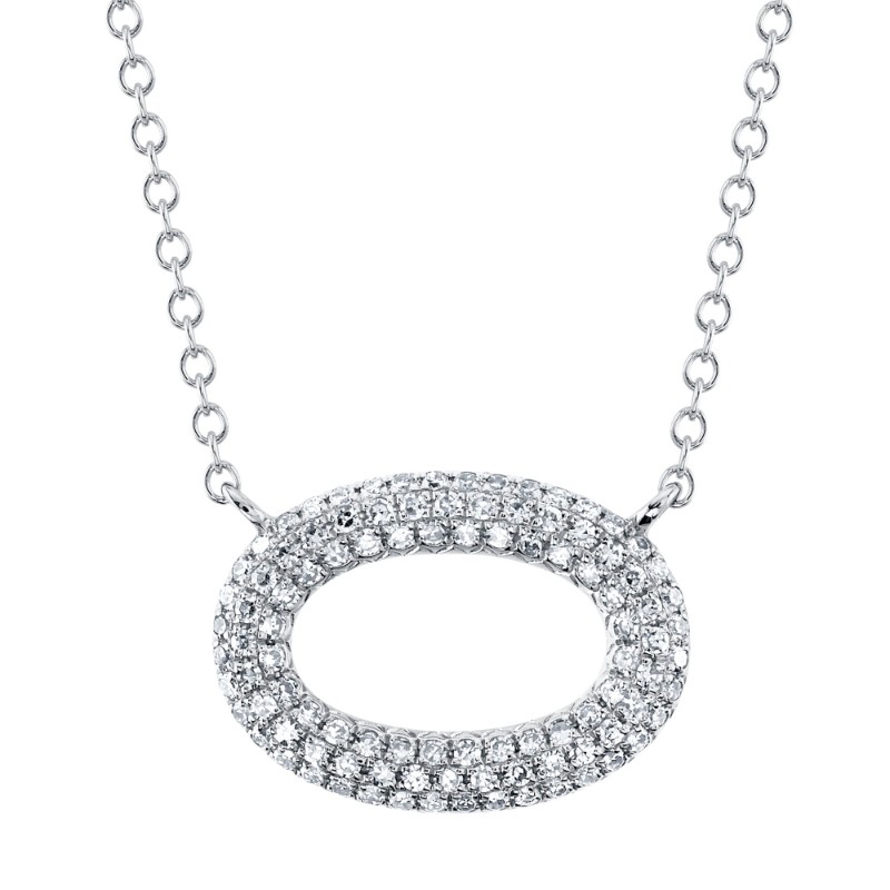 0.23Ct 14K White Gold Diamond Pave Oval Necklace