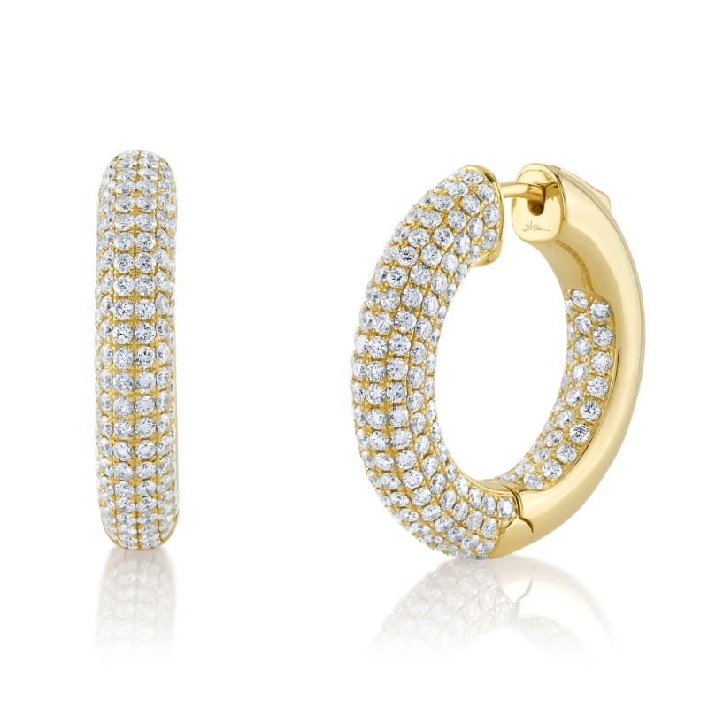 3.94Ct 14K Yellow Gold Diamond Pave Hoop Earrings