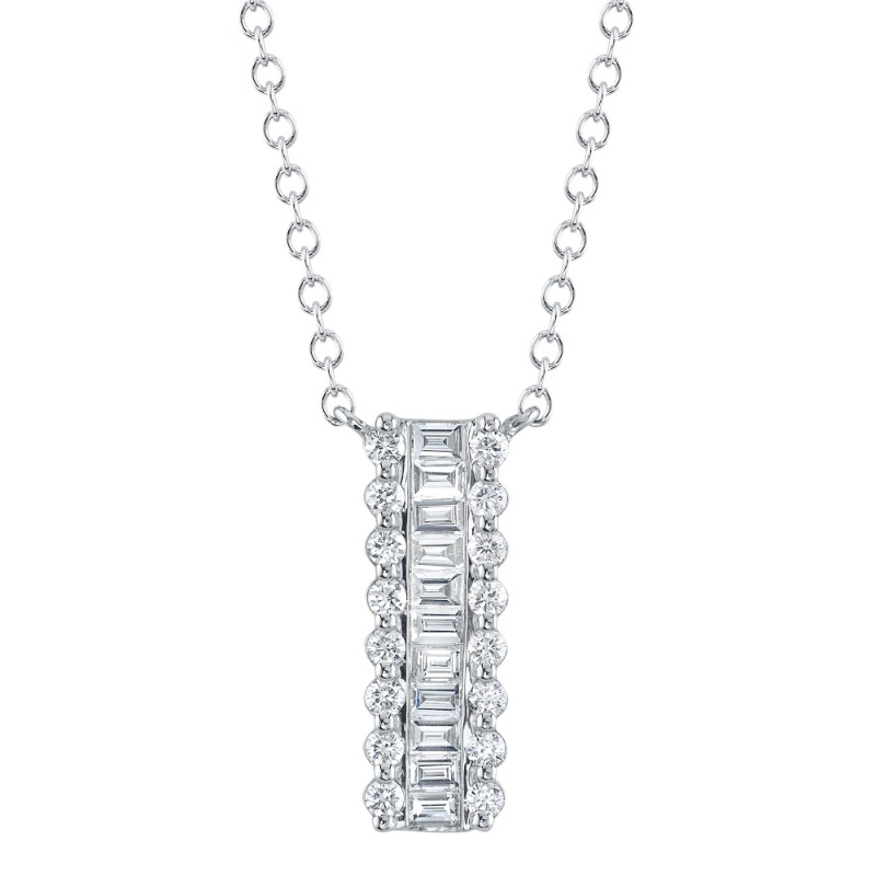 0.56Ct 14K White Gold Diamond Baguette Necklace