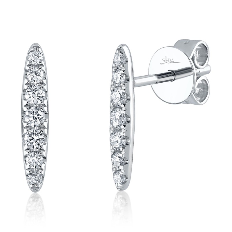 0.19Ct 14K White Gold Diamond Bar Stud Earrings