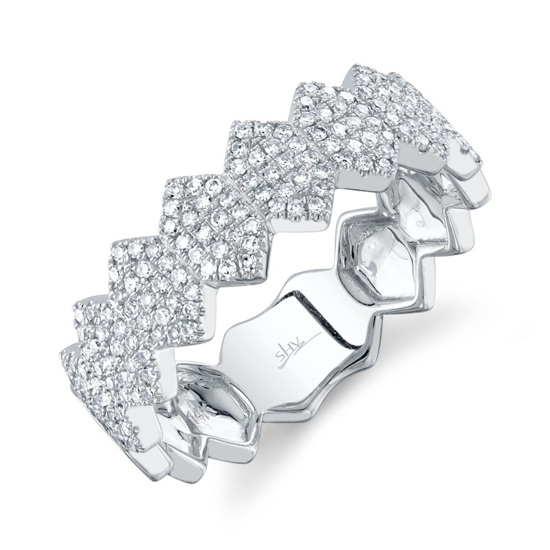 0.35Ct 14K White Gold Diamond Pave Hexagon Ring