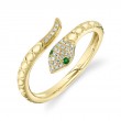 0.07Ct Diamond & 0.02Ct Green Garnet 14K Yellow Gold Snake Ring