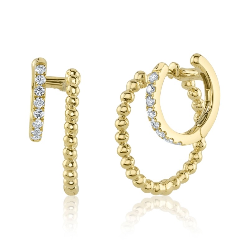 0.18Ct 14K Yellow Gold Diamond Double Huggie Earrings