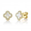0.11Ct Diamond & 0.35Ct Mother Of Pearl 14K Yellow Gold Clover Earrings