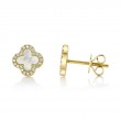 0.11Ct Diamond & 0.35Ct Mother Of Pearl 14K Yellow Gold Clover Earrings