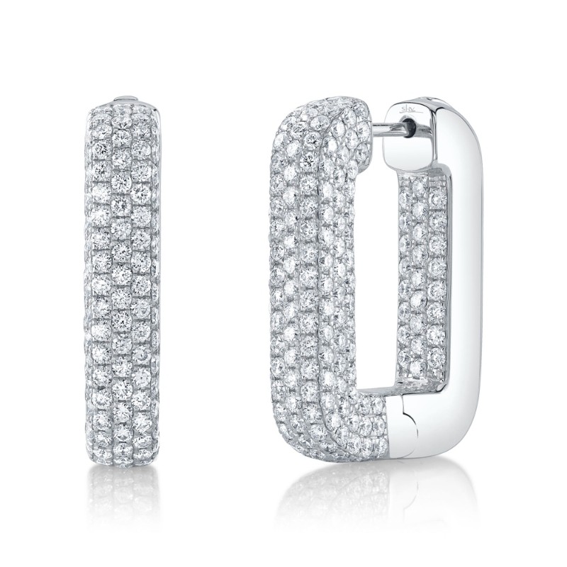 4.13Ct 14K White Gold Diamond Pave Rectangle Hoop Earrings