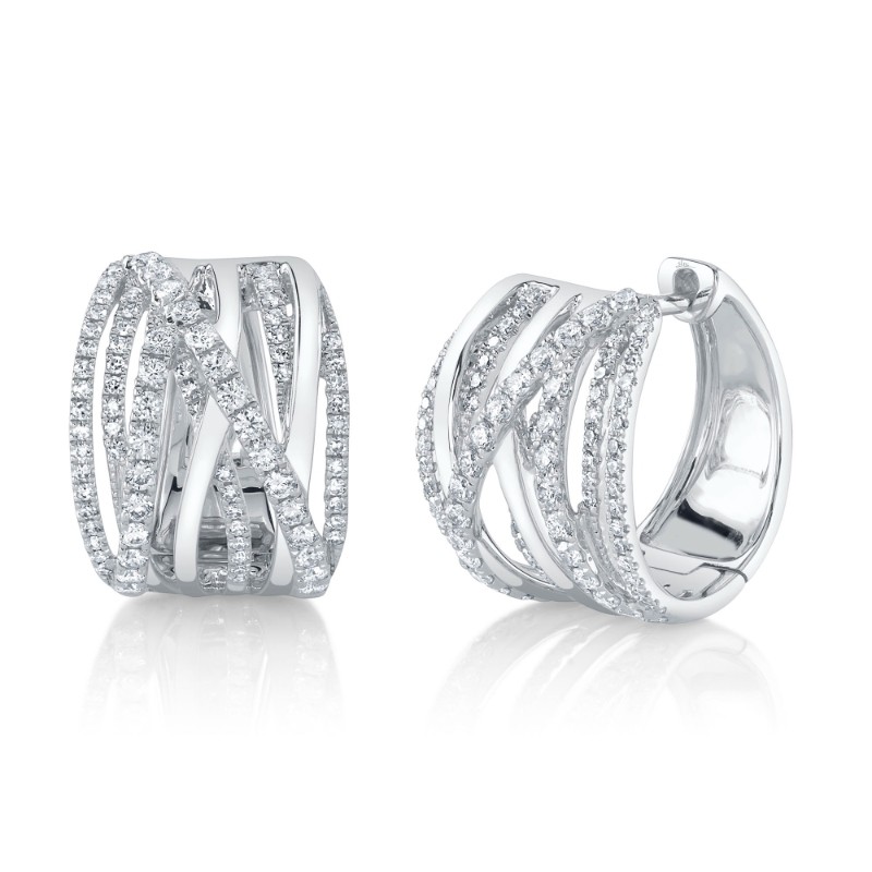 0.83Ct 14K White Gold Diamond Bridge Hoop Earrings