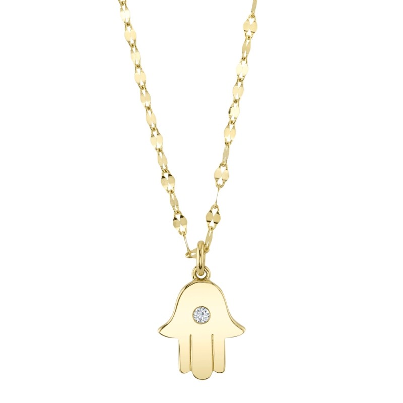 0.03Ct 14K Yellow Gold Diamond Hamsa Sparkle Chain Necklace