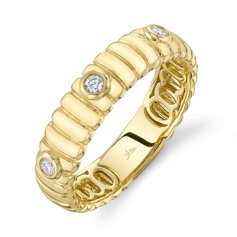 0.08Ct 14K Yellow Gold Diamond Bezel Ribbed Band