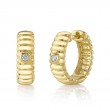 0.05Ct 14K Yellow Gold Diamond Bezel Ribbed Hoop Earrings