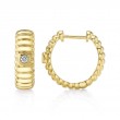 0.05Ct 14K Yellow Gold Diamond Bezel Ribbed Hoop Earrings