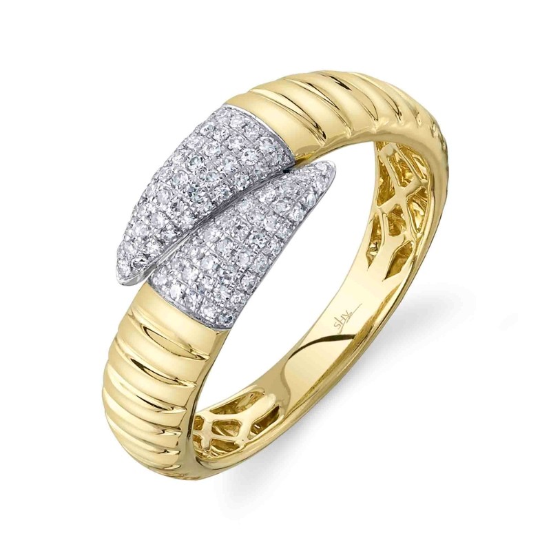 0.22Ct 14K Yellow Gold Diamond Ribbed Ring