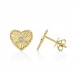 0.04Ct 14K Yellow Gold Diamond Bezel Ribbed Heart Stud Earrings